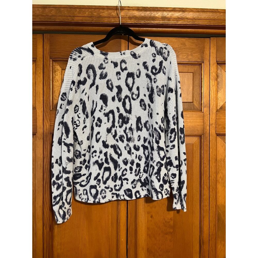 525 America Women's Leopard Print Cotton Sweater Gray Blue Quiet Luxury Size L - Picture 9 of 9